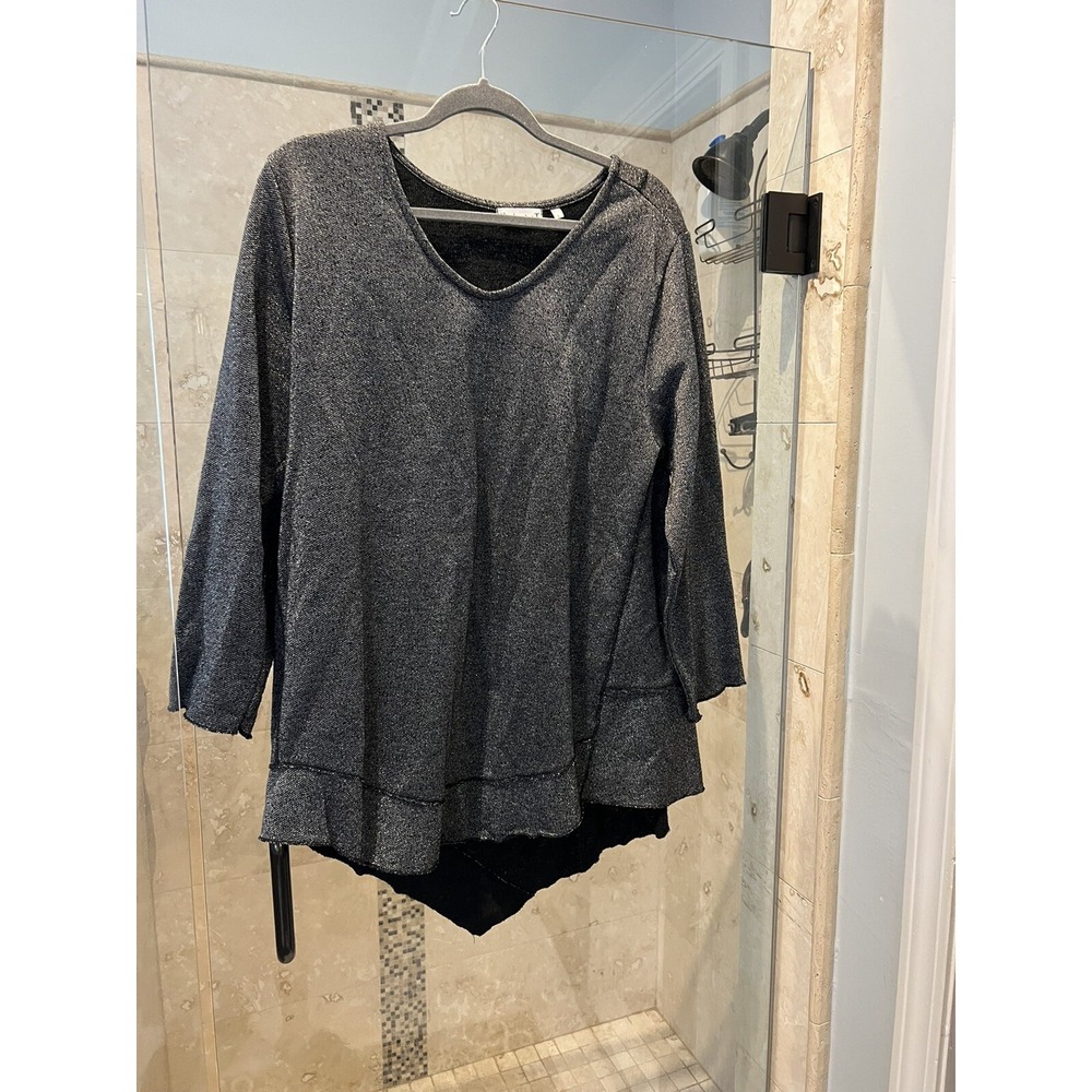 Habitat LIV Ellie Shirt Silver Metallic Asymmetrical Hem Sweater Large